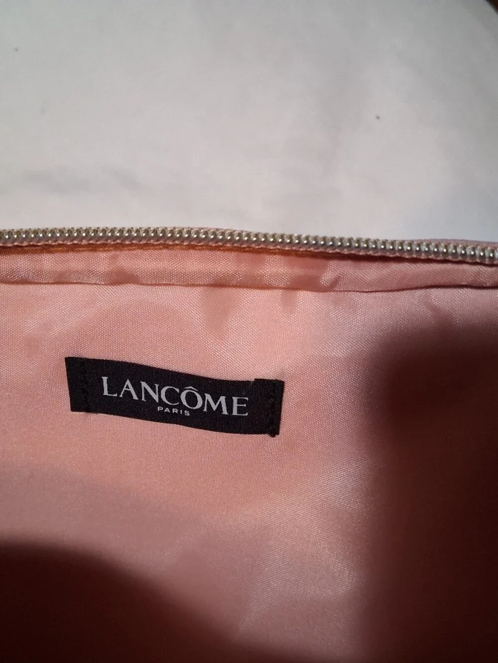 Lancôme Paris Pink Canvas Cosmetic Case Gold Tone Hardware Zip Travel Bag
